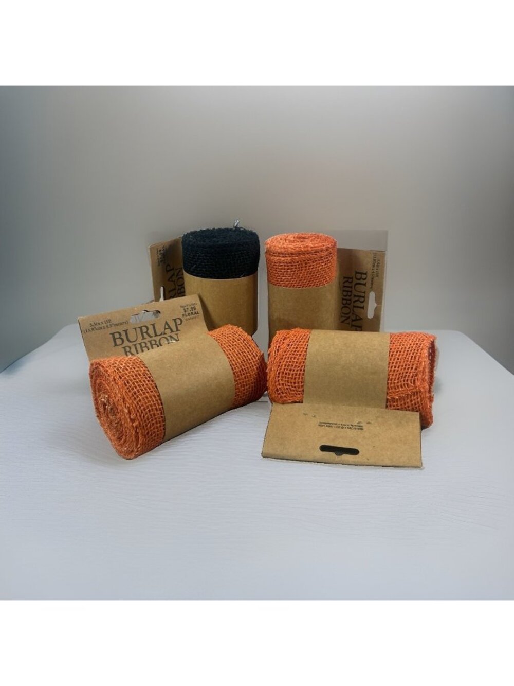 Lot 4 Rolls Burlap craft ribbon Orange & Black Hobby Lobby 5.5 inches wide New